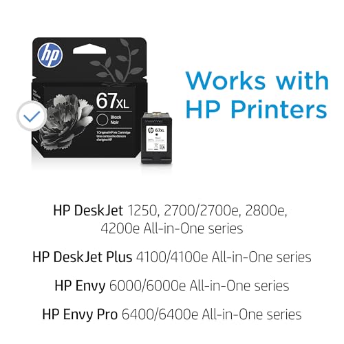 Image of HP 67Xl Black High-Yield Ink Cartridge - 2 Pack| Works with DeskJet 1255, 2700, 4100, Envy 6000, 6400 Series