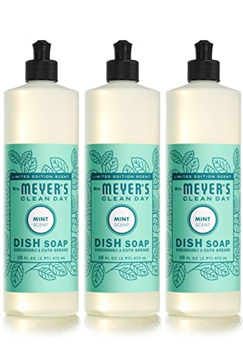 Mrs. Meyer's Liquid Dish Soap, Biodegradable Formula, Limited Edition Mint, 16 Fl. Oz - Pack Of 3 & Mrs. Meyer's Hand Soap Refill, Made With Essential Oils, Biodegradable Formula, Basil, 33 Fl. Oz #TOP1