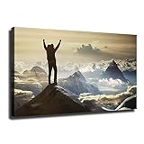 VhoMes Mountain Climber Standing on Top of Mountain Inspirational Photo Decorative Painting Art Poster Picture Modern Home Bedroom HD Print Poster Kitchen Office Decoration (Unframed,24×32inch)