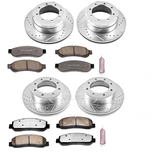 Image of PowerStop Front & Rear Brake Kit For Ford F-350 Super Duty 2010-11 | Ford F-450 Super Duty 2010-12 - Truck & Tow Carbon Fiber Ceramic Brake Pads + Drilled & Slotted Rotors Upgrade, K5574-36
