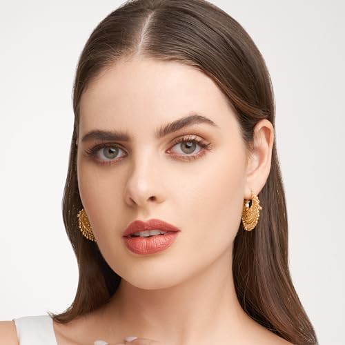 MORGAN & PAIGE Bronze 18K Yellow Gold Hoops Plated Indian Gold Earrings for Women - Chandbali Hoop Earrings Indian Jewelry, Exquisite Chandelier Boho Hypoallergenic Gift for Her2