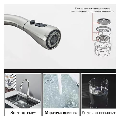 Grifo de cocina de níquel cepillado monomando con aspersor extraíble 6