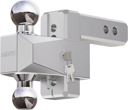 Image of MZS Adjustable Trailer Hitch - Fits 2 Inch Receiver Hitch - 4-Inch Adjustable Drop Hitch - Heavy Duty Aluminum Tow Hitch for Truck(12,500 LBS GTW) Chrome