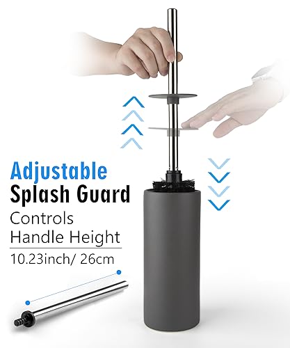 Image of Matt Gray Ceramic Toilet Brush and Holder Set | Freestanding Toilet Bowl Cleaners Brush, Scrubber Brush for Toilet, Bathroom Accessories with Stainless Handle, Deep Cleaning
