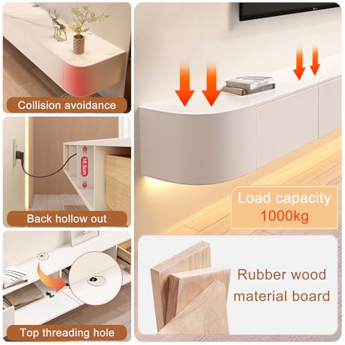 Meuble TV flottant blanc 140cm avec rangement et console murale - 5