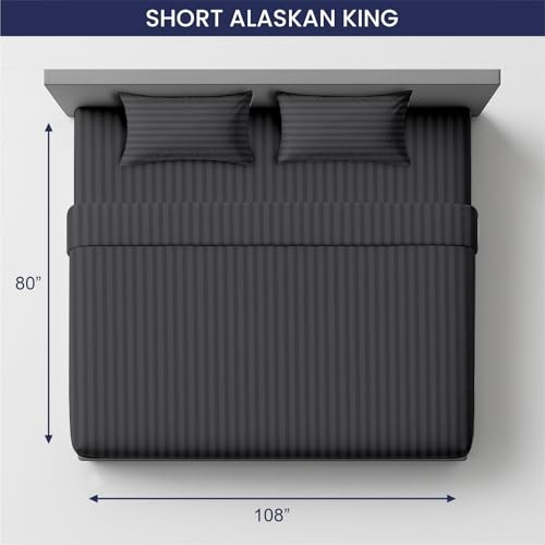 Image of SGI 108 inchx80 inch 4 Pc Short Alaskan King Sheet Set 600 TC 12 inch Dark Gray Stripe