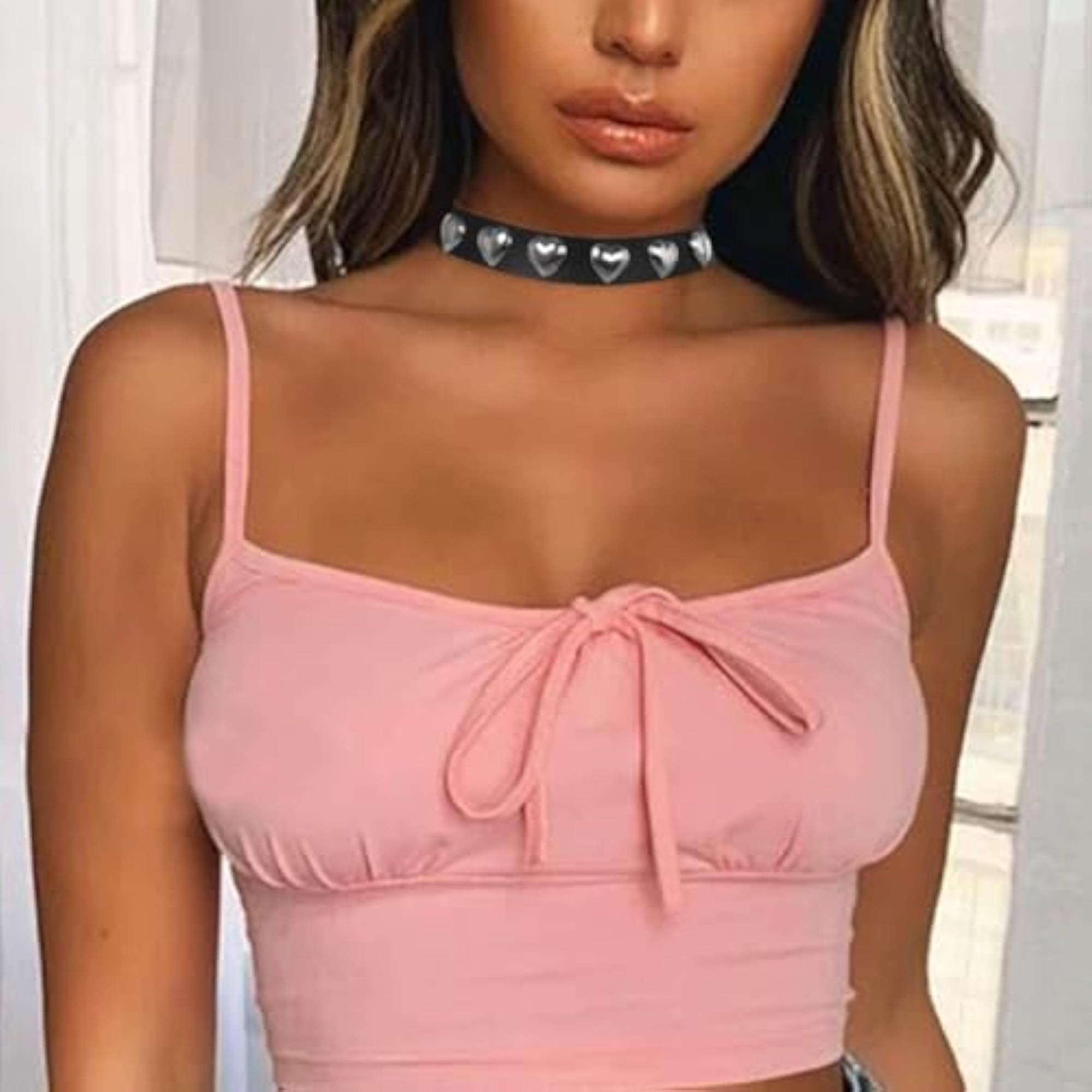 Black Leather Punk Choker Necklace for Women
