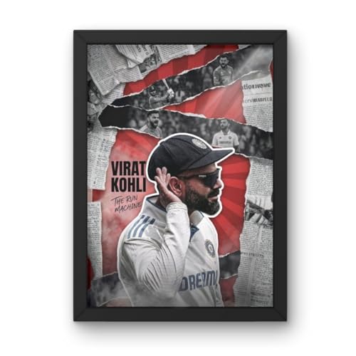 Image of Virat Kohli King Kohli Framed Poster, Cricket Sports Theme Wall Art, A4 Size 24x34 cm, Black Frame of Indian Cricketer (3)
