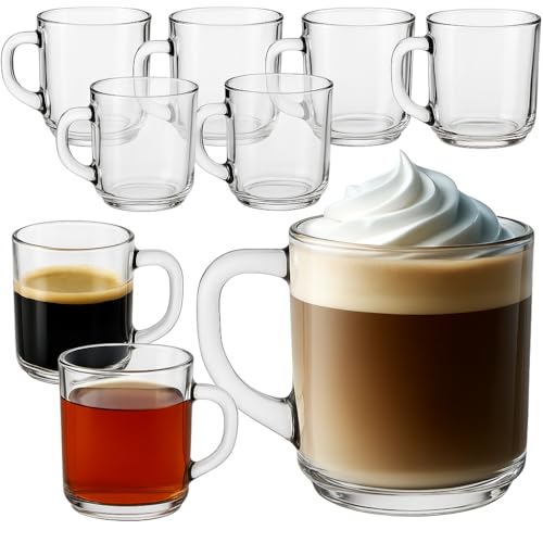 My-goodbuy24 Teegläser mit Henkel, 12er Set Gläser, Kaffeegläser 250 ml, Trinkgläser, Perfekte Größe für Tee, Kaffee, Wasser, Eistee, Saft, Glühwein, Kalte und Heiße Getränke, stapelbares