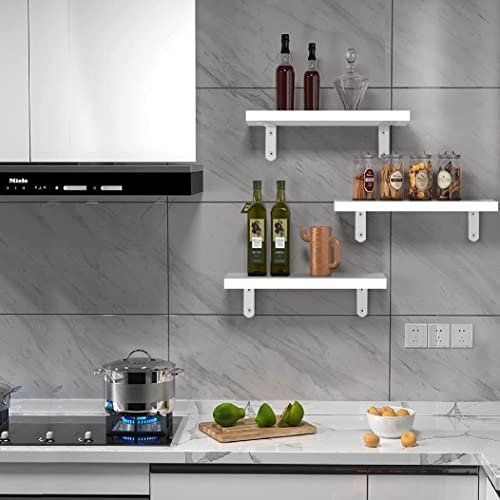 Bhfow 3 Pack Floating Wood Shelves, Wall Mounted Shelves,Display Storage Shelf, Home Decor Photo Display, Organizer Shelf With Elegant Metal Brackets For Living Room/Bedroom/Bathroom/Kitchen,White #TOP6