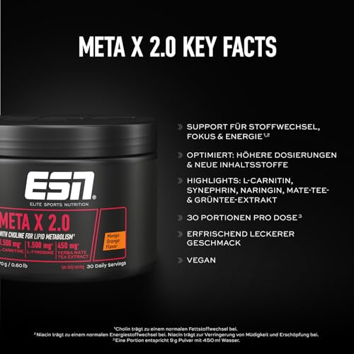 ESN Meta X 2.0, 270 g, Mango Orange, mit Pflanzenextrakten, 30 Portionen – Ansicht 3
