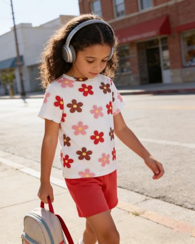 Image of OLMRJKD Kid Toddler Girl Clothes Summer Short Sleeve Figure Graphic Tee Shirt + Shorts Summer Outfits Set
