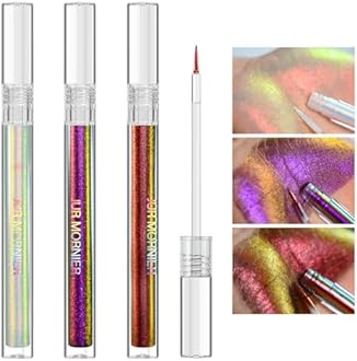 JUR MORNIER Multichrome Liquid Eyeshadow Set,3 Colors Multi-Dimensional Eye Liner Makeup,High Pigment Waterproof Metallic Eye Shadow,Ultre Fine Tip Glitter Eyeshadow (101+102+103)