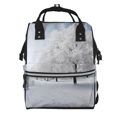 Sac à dos à langer grande capacité pour femme coloris blanc motif arbre de neige
