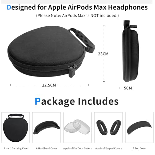 Image of Hard Case for AirPods Max 2 Supports Sleep Mode, Travel Carrying Headphone Case with AirPods Max 2 /1 Clear Ear Cups Cover /Silicone Earpad Case /Headband Cover, Protective Portable Storage Bag, Black