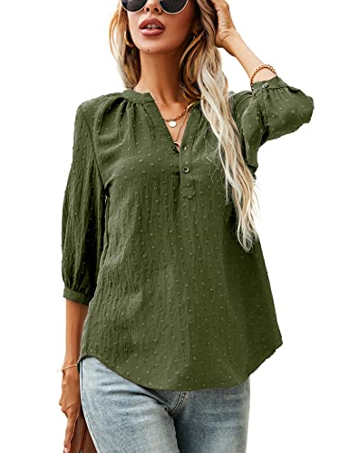 トップス andequal ribbon sleeve tops brown LOMON Business Casual Tops for Women 2025 3/4 Sleeve Button