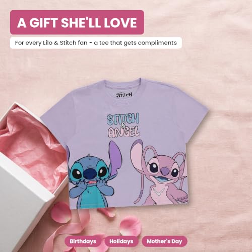 Disney Ladies Lilo and Stitch Shirt - Ladies Classic Lilo and Stitch Fashion Tee Lilo and Stitch Short Sleeve Skimmer Crop Top Tee (Lilac, Large) - image 7