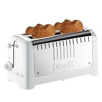 Dualit 2 Slot Long Lite Toaster- White - Peek and Pop - Bagel Function - 2kW - Defrost - Perfect Toast Technology - 260mm Extra Long Slots - Browning Control