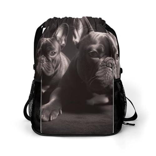 French Bulldog Drawstring Backpack, Dry Wet Separate Gym Bag Unisex Sports Drawstring Bag for Work, Fitness