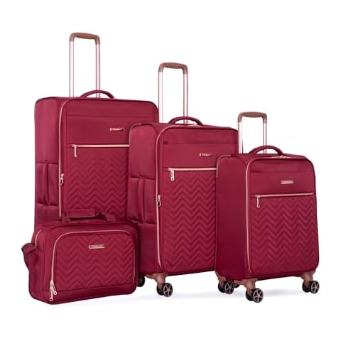 Voykuy Softshell Suitcase 4-Piece Set - (16/20/24/28) Luggage Lightweight Durable Suitcase Luggage Sets Carry On Suitcase with Spinner Wheels Terylene (Red) Cover
