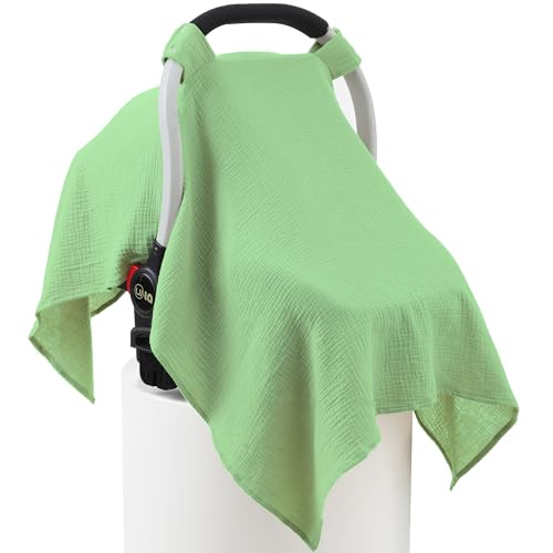 Image of 100% Muslin Cotton Car Seat Cover Baby, Carseat Canopy Cover, Universal Fit Stroller Covers for Boys and Girls (City Green)
