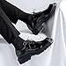 Men's Leather Platform Oxfords Fashion Square Toe Lace Up Lug Sole Business Office Dress Shoes Casual Non-Slip Low Block Heel Work Shoes (Black,12)