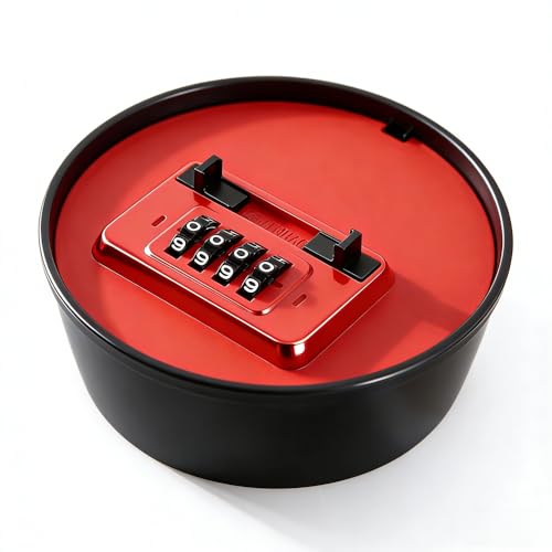 キーボックス 鍵共有ボックス 鍵収納ボックス 強化プラスチック製 壁掛け式 ダイヤル式 ４桁暗証番号 キー収納 南京錠 防犯性 鍵共有 玄関 倉庫 工事不要 (レッド)