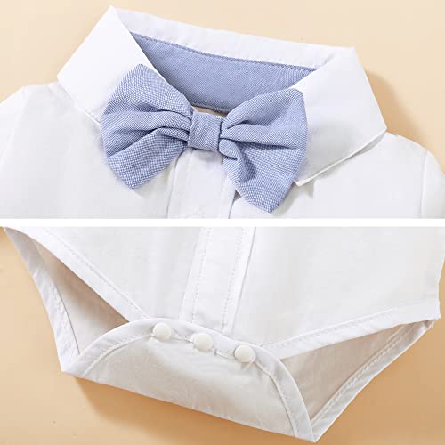 Purskyy Newborn Boy Gentleman Outfit 6-9 Months Baby Dress Formal Clothes White Shirt+ Bow Ties+ Suspenders+ Light Blue Pants Infant Wedding Suit Set Fall Winter #TOP4