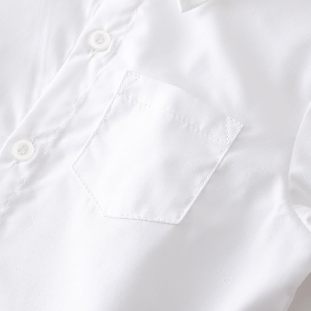 IDOPIP Traje formal para niños pequeños, camisa blanca con pajarita + tirantes cortos, pantalones, overol, ropa de 1-8T