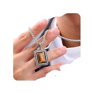 Tiger Eye Pendant Necklace Stainless Steel Silver Chain, Natural Crystal Energy Jewelry for Him Her, Stocking Stuffer Christmas Necklace