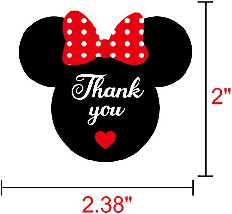 Minnie Thank You Stickers 2.38 x 2 inch Mickey Mouse Ears Head Labels for Envelope Seals Birthday Baby Shower Party 200 Pack