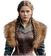 Joukavor Viking Fur Collar Faux Fur Shoulder Wrap for Women Viking Costume Accessory