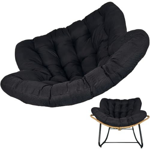 Fauteuil à Bascule Papasan avec Coussin rembourré, Chaise Longue en rotin et Osier, Coussin de Chaise Suspendu Doux pour extérieur et intérieur, Panier...