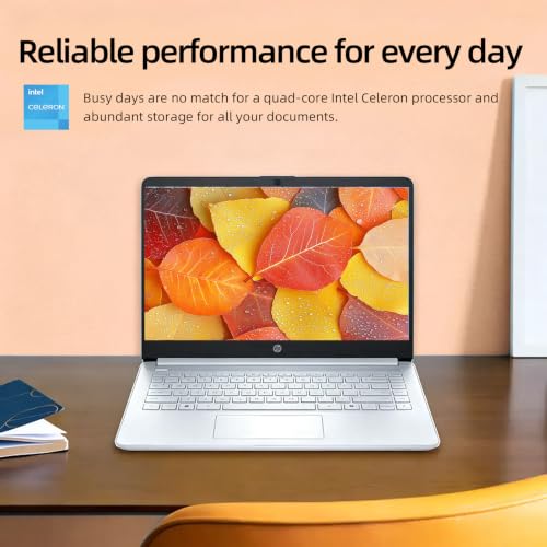 Image of HP 14 inch HD Student Business Laptop, Intel N4500, 4GB RAM, 320GB Storage | (64GB eMMC+256GB SD Card), Dual Speakers, HD Camera, Sleek design, Copilot AI, WiFi 6, 1 Year Office 365, Win 11 Home S,White