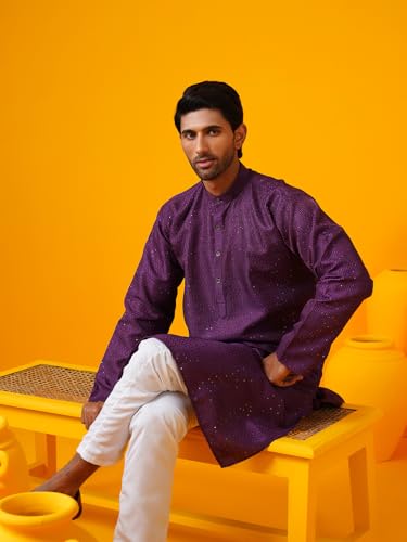 Image of SOJANYA (Since 1958 Men's Silk Bend Krochet Thread Embroidered Kurta with White Pyjama