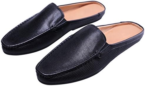 Santimon Men Leather Dress Mules Breathable Punching Backless Slippers Slip-On Shoes Black 8 | Image 4