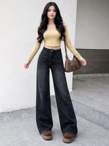 Image of KOTTY Women's Wide Leg Denim Jeans | Relaxed Fit High Waist Stylish Jeans
