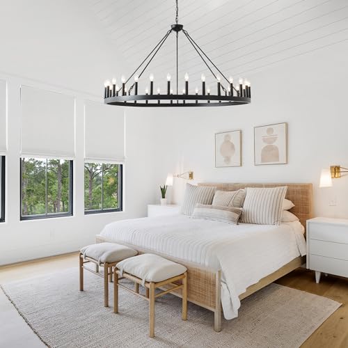 Viksroeo 53 Inch Black Extra Large Wagon Wheel Chandelier, 30-Lights Farmhouse Industrial Round High Ceiling Pendant Light Adjustable Chain, for Dining Room, Living Room by Viksroeo - Used condition - Image 7