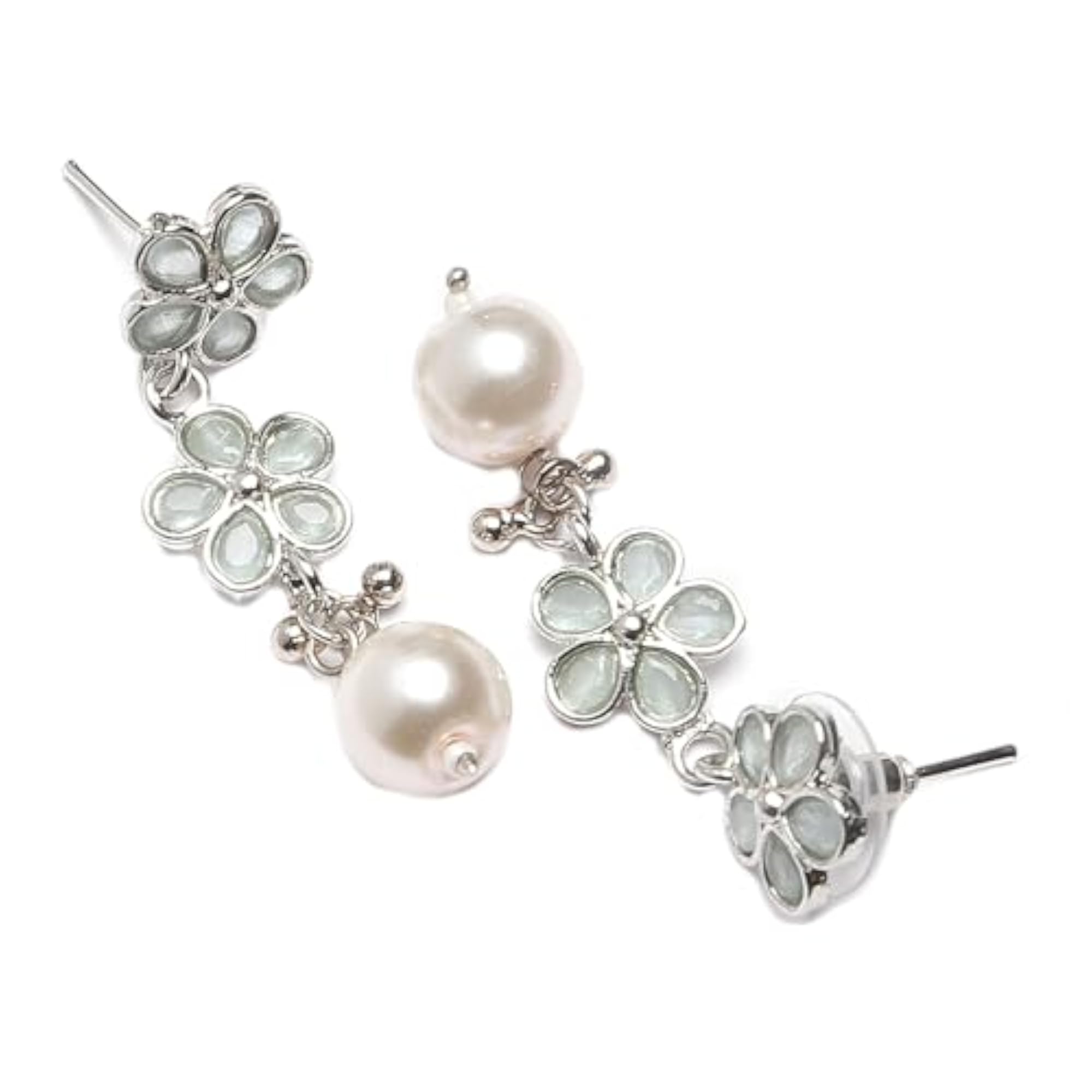 Oxidised Silver-Plated Flower American Diamond Necklace Earrings Set