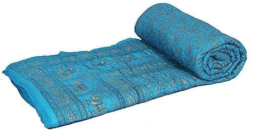 MITUL Home Fashion 300 GSM Cotton Soft Jaipuri Razai Traditional Print Single Bed Winter Heavy Quilt Ac Blanket Rajai Comforter (Multicolor Lightweight & Breathable) (Design NO 7 Single Bed)