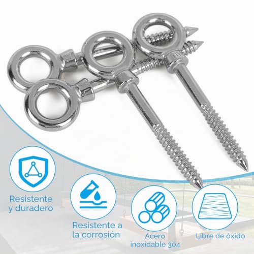 Miniatura 5 de Efuturetime 6 Tornillos M10 Acero Inoxidable 100 Mm Rosca Madera