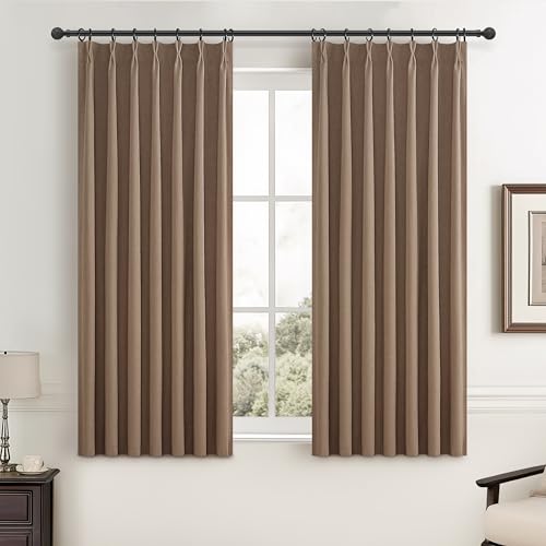 Image of RustBrown Linen Pinch Pleated Blackout Curtains & Drapes 54 Inches Long Small Bedroom Farmhouse Curtain 2 Panel Sets, Neutral Track Room Darkening Thermal Insulated Short Window Drapes (40 inchWx54 inchL)