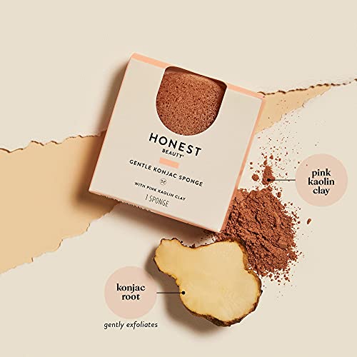 Honest Beauty Gentle Konjac Sponge With Pink Kaolin Clay |Soft Exfoliating Facial Sponge |Buff & Soften Skin | 1 Count #TOP1