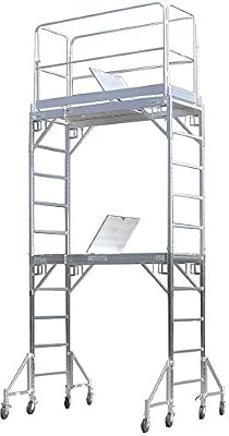 CBM Scaffold Aluminum Rolling Tower Standing at 12' Height with Hatch Deck Guard Rail U Lock