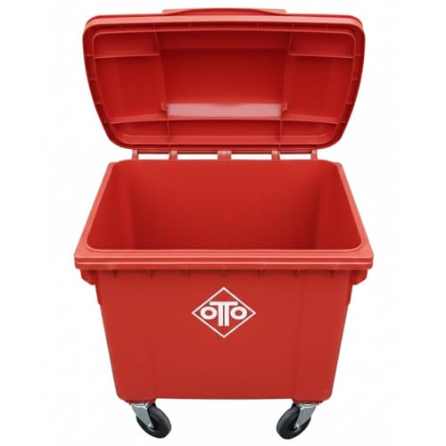 Image of Otto Big Plastic Wheeled Dustbin with Lid 660 Litre Red