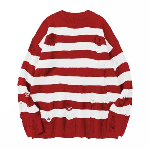 Men's Striped Sweaters Men Hollow Out Punk Unisex Sweater Jumpers Loose Oversized Pullouvers3