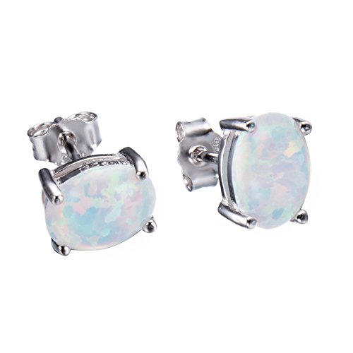 Adeser Jewelry Girls 925 Lab White Opal Studs Promise Wedding Engagement Gift Silver Stud Earrings for Girls