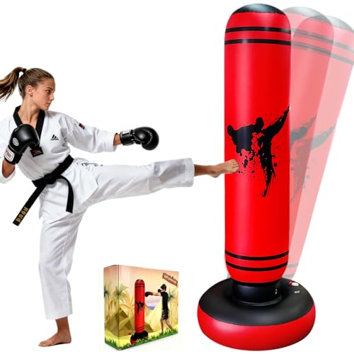 Quintrost Saco de Boxeo Niños 6-12 Años, 165cm Saco de Boxeo de Pie, Bolsa de Boxeo Inflable Estable para Karate, Kickboxing, MMA, Regalo Ideal para Niños y Niñas