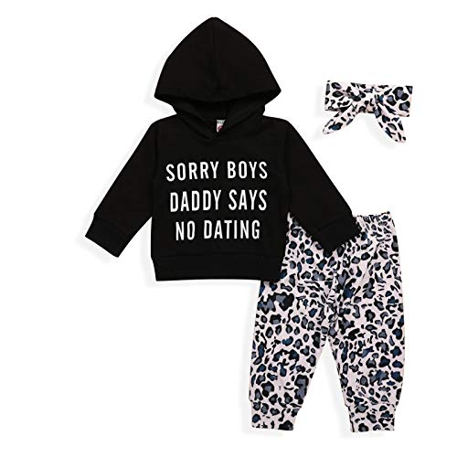 Baby Girls Clothes Infant Long Sleeve Hoodie Sweatshirt Cute Leopard Pants with Headband Outfit Sets (Black, 0-6 Months)