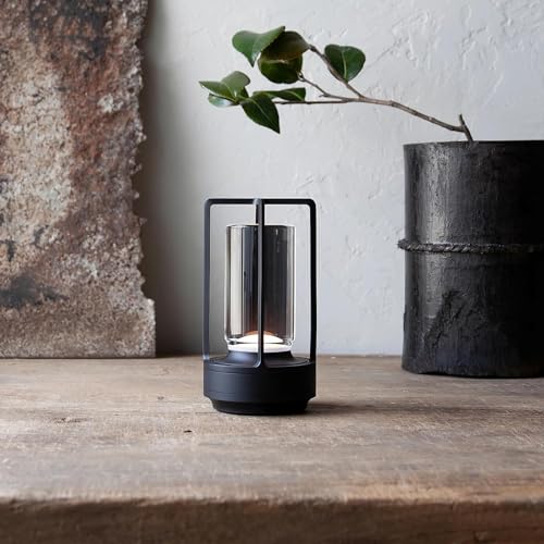 Crystal Lantern lamp with Touch Dimming, Rechargeable LED Table Lamp, 3-Color Adjustable Brightness, 3200mAh Battery Powered Desk Light for Bedroom, Restaurant, Outdoor (Black)